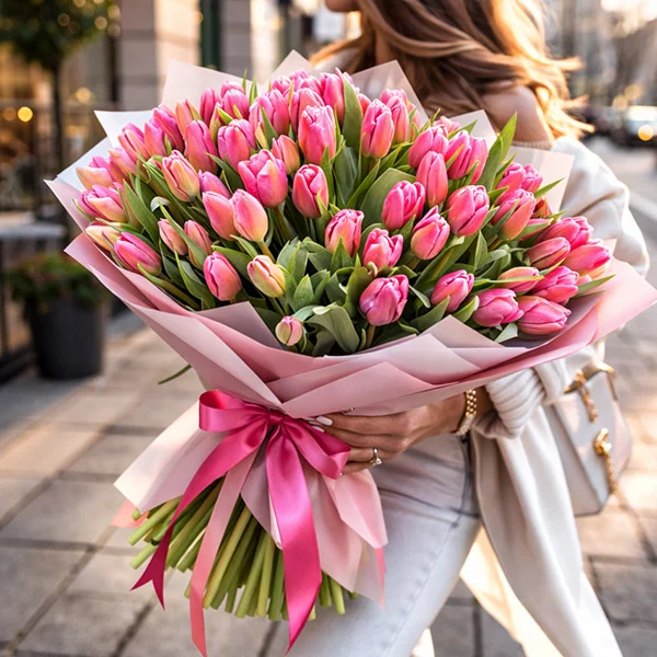 101 розовый тюльпан